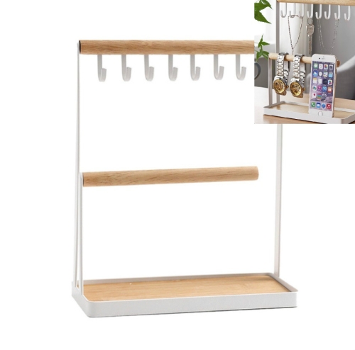 

Hook Jewelry Rack Mobile Phone Jewelry Glasses Desktop Two-layer Display Rack(White)