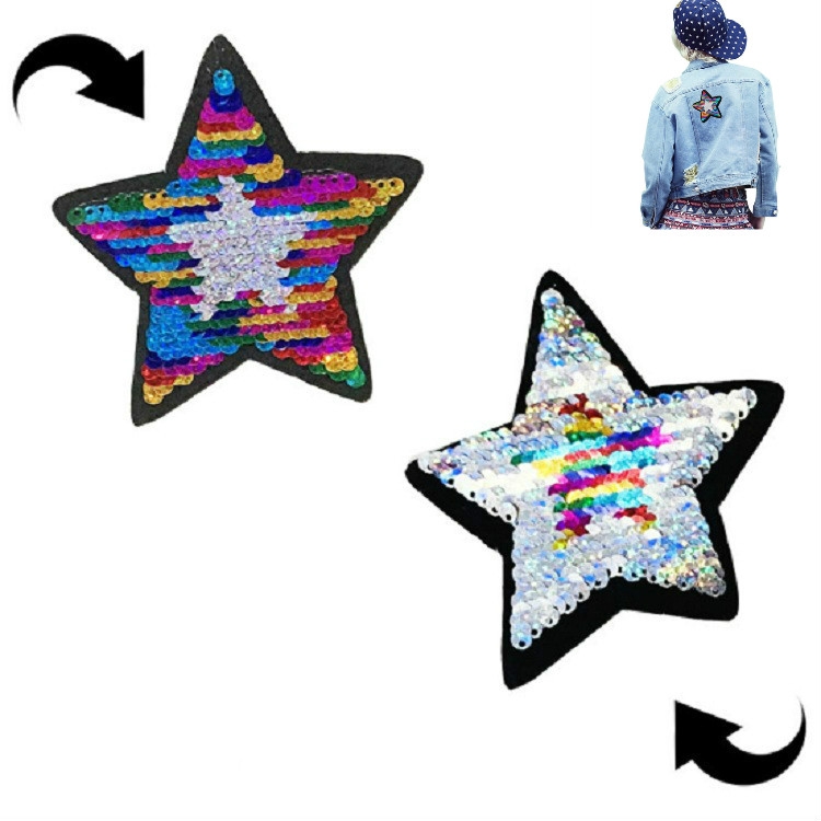 

5 PCS Flip Color Five-pointed Star Sequin Cloth Applique Garment Accessories(Bright Rainbow)