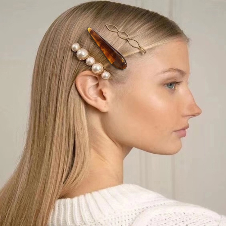 

Women Metal Pearl Marble Hair Clip Combination Hair Styling Accessories(Coffee color)