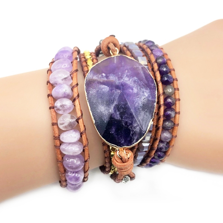 

Women Handmade Boho Natural Amethyst Bracelet(Purple)