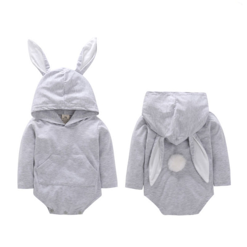 

Lovely Newborn Baby Girls Cartoon Rabbit Ear Romper Hooded Kids Jumpsuit Outfits, Kid Size:80cm(Gray)