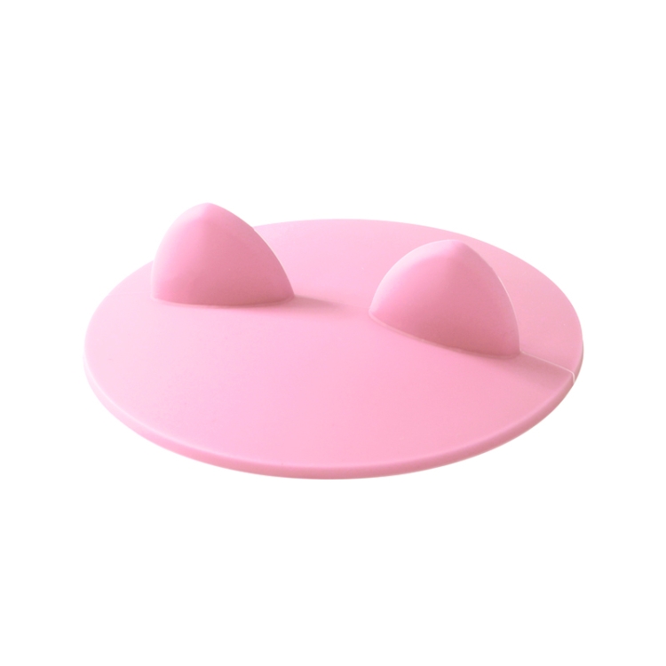 

Silicone Cartoon Cat Ear Shape Universal Water Cup Lid Round Non-toxic Cup Lid(Pink)