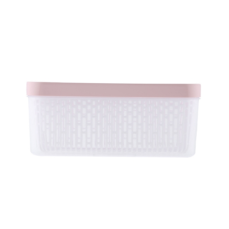 

Kitchen Double Layer Vegetable Drain Basket Household Refrigerator Storage Box Food Sorage Box with Lid, Style:Rectangle