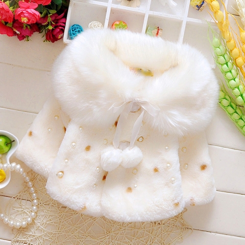 

Winter Cute Girls Pearl Plus Velvet Small Shawl Cloak, Kid Size:70cm(Beige)