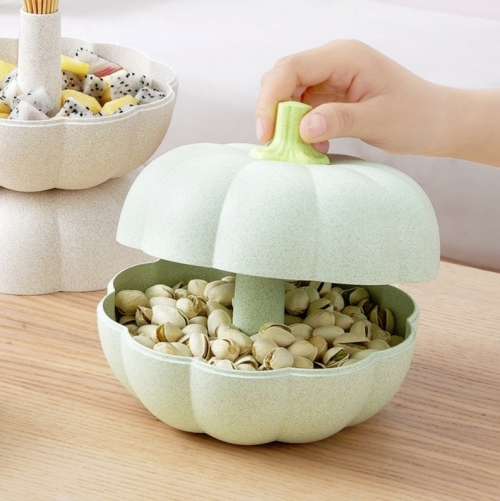 

Household Living Room Coffee Table Pumpkin Shape Fruit Tray Snack Box Melon Seeds Candy Storage Box With Lid, Size:Small(Green)