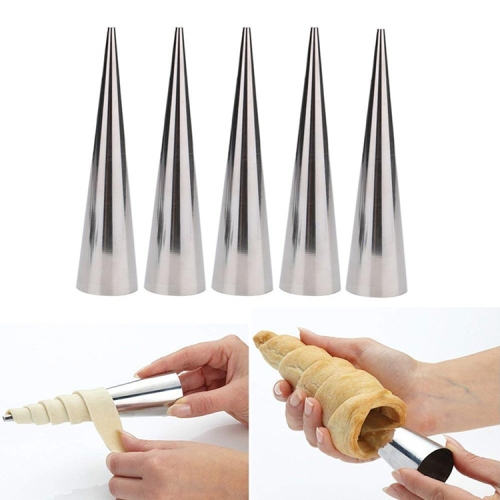 

5 PCS Cone Roll Moulds Stainless Steel Spiral Nozzle Croissants Pastry Cream Horn Cake Mold(Large 12x3x3cm )