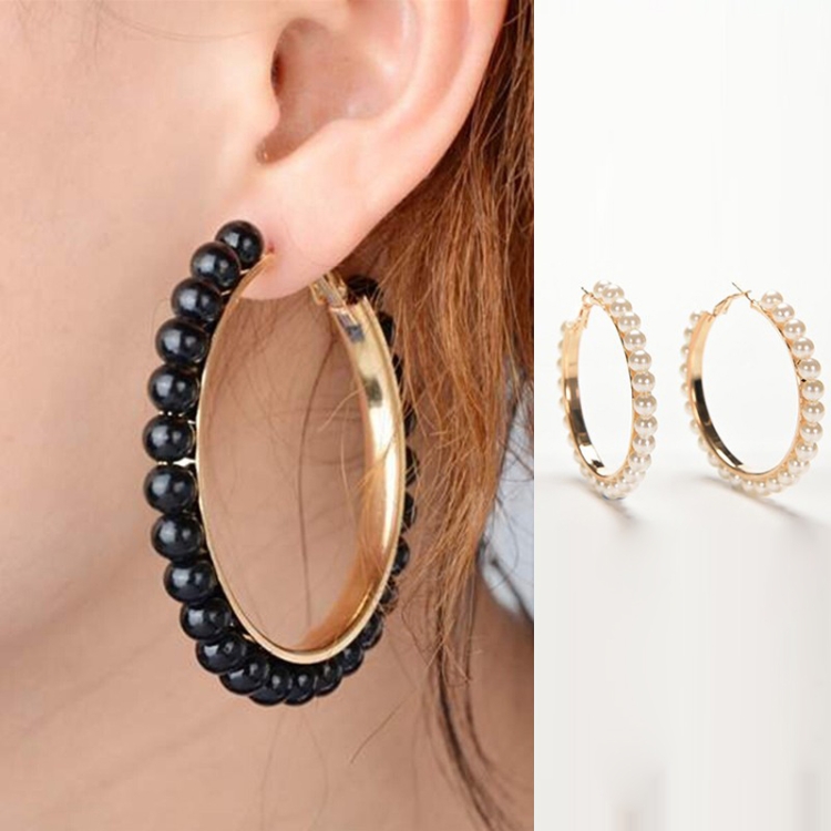

1 Pair Girls Hoop Pearl Earring With Big Circle(White)