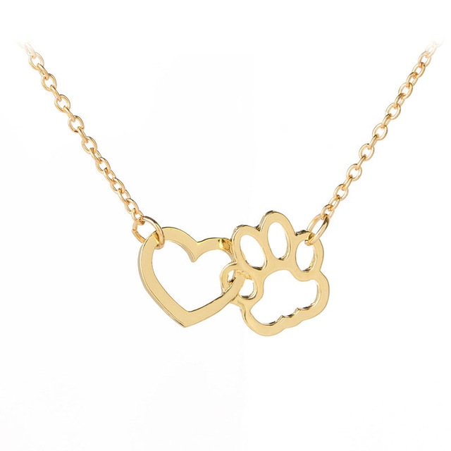 

Women Cute Hollow Heart Pet Paw Footprint Necklaces(Gold)