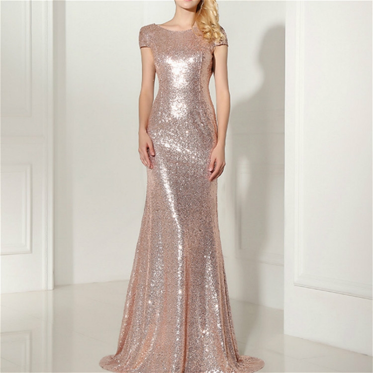 

Shining Sexy Backless Long Slim Wedding Party Gowns Dress, Size:XXXL(Rose Gold)