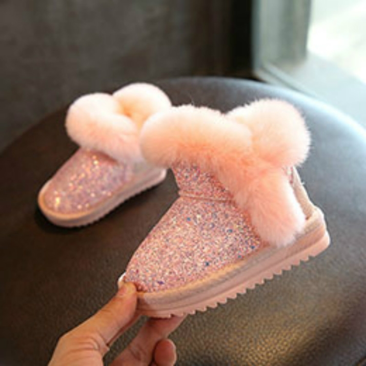 

Girls Sequins Plus Velvet Warm Fur Snow Boots, Shoe Sizes:23(Pink)