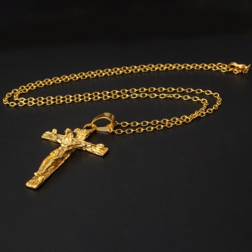 

Men Vintage Stainless Steel Cross Jesus Pendant Necklace(Cross chain-Gold)