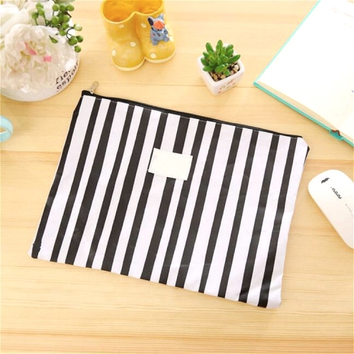 

Geometric Pattern Canvas Oxford Document Bag Business Briefcase File Folder Student Stationery(White Stripe)