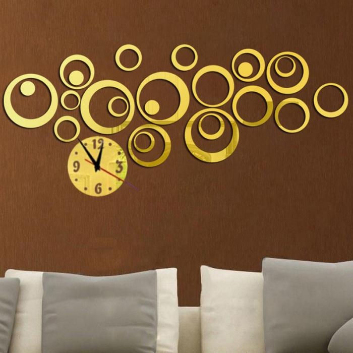 

Wall Clock 3D Three-dimensional Acrylic Fashion Mirror Wall Stickers Clock DIY Circle Combination Decorative Clock(Gold)