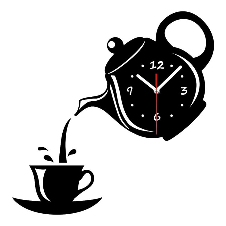 

2 PCS Creative DIY Acrylic Coffee Cup Teapot 3D Wall Clock Decorative Kitchen Wall Clocks Living Room Dining Room Home Decor Clock(Black)