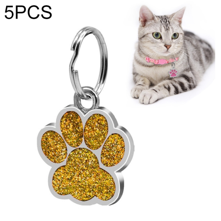 

5 PCS Metal Pet Tag Zinc Alloy Identity Card Footprint Lettering Dog Tag(Gold)
