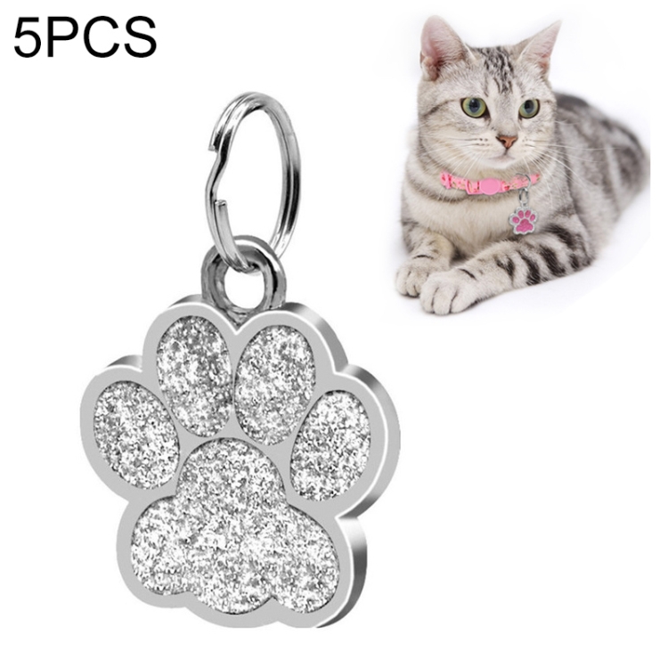 

5 PCS Metal Pet Tag Zinc Alloy Identity Card Footprint Lettering Dog Tag(Silver)