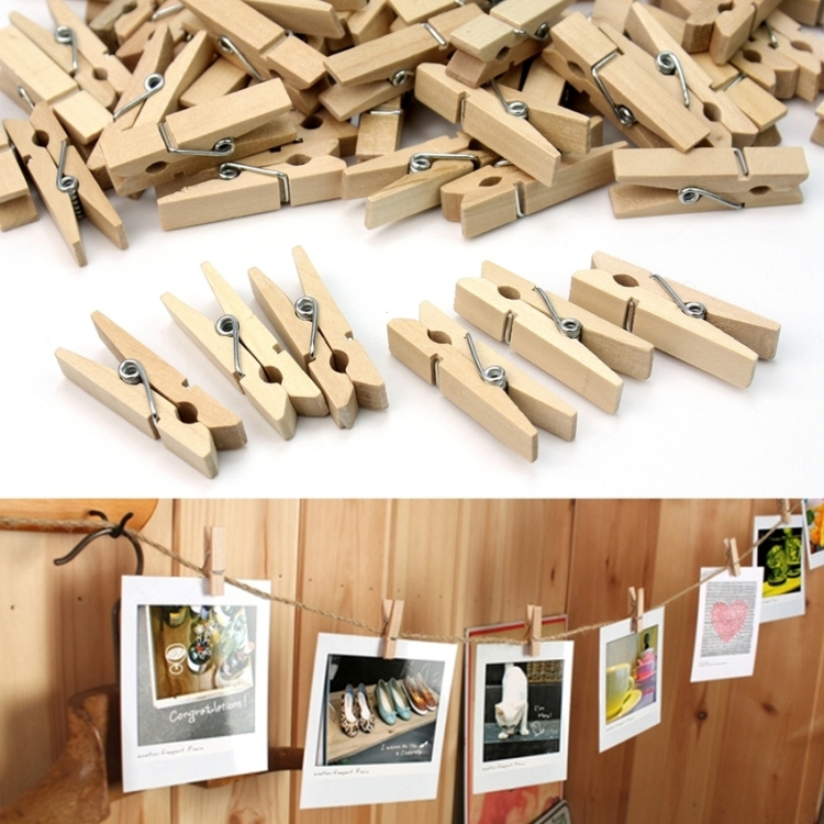Sunsky 100 Pcs Mini Natural Wooden Clips Photo Clip Clothespin