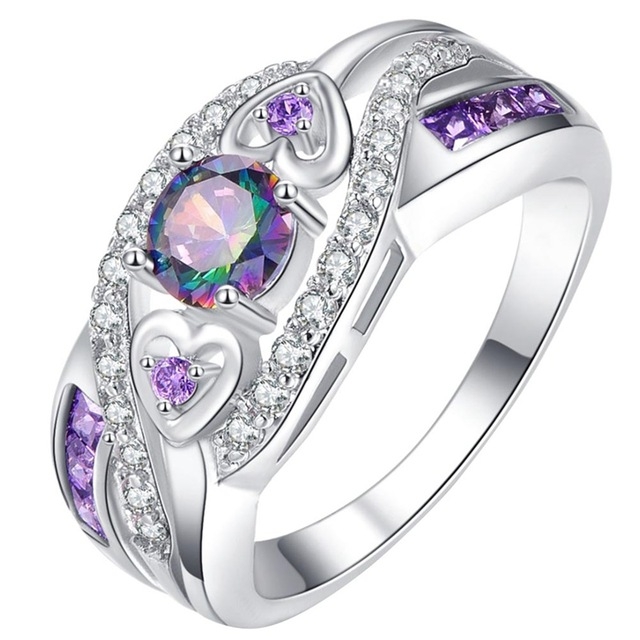 

Lacyton Women Fashion Oval Heart Colorful Zircon Amethyst Ring, Ring Size:8(Multicolor)
