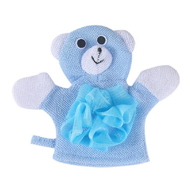 

Cartoon Children Double-sided Bath Towel Thickened Bathing Gloves(Blue Bear)