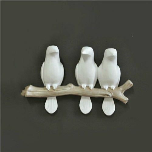 

Cute Charm Sparrows Design Cloth Bag Hooks Wall Hanging Home Decoration, Style:Three Birds(White)