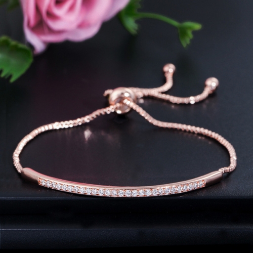 

Adjustable Exquisite Hand Jewelry Micro-inlaid Zircon Shiny Single Row Curved Aracelet(rose gold)