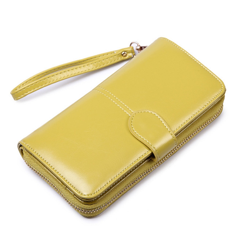 

Ladies Oil Wax Leather Retro Long Large Capacity Multifunctional Wallet Clutch Bag(Fruit Green)