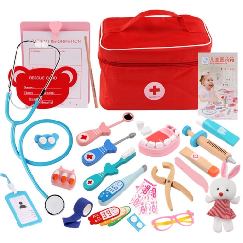 

Wooden Simulation Medicine Box Set with Cloth Bag Child Doctor Role Playing Toy(Dentist)