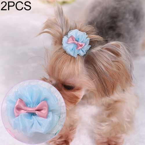 

2 PCS Pet Hair Accessories Dog Headdress Lace Bow Hair Clip(Blue)