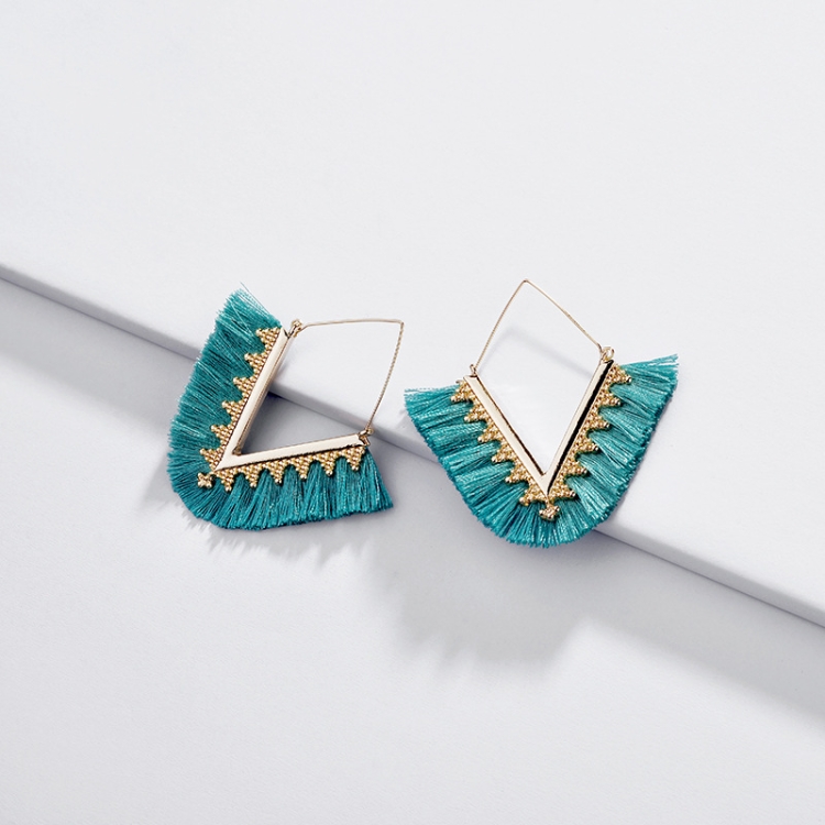 

Bohemia Tassel Hoop Earrings For Women Vintage Triangle Colorful Charm Earrings(Blue)
