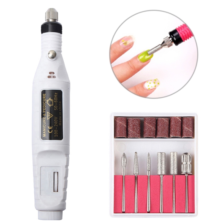

1 Set Power Professional Electric Manicure Machine Pen Pedicure Nail File Nail Tools 6 bits Drill Nail Drill Machine(EU White)
