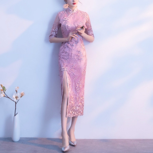 

Dignified Atmosphere Improved Cheongsam Dress, Size:M(Pink)