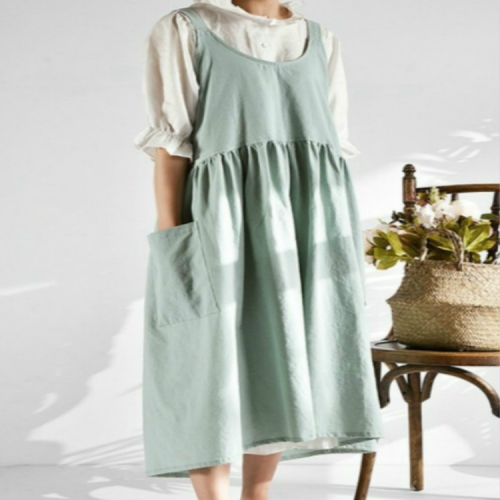 

High Waist Cotton Linen Solid Color Apron(Mint Color)