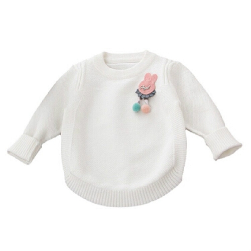 

Autumn and Winter Girls Stereo Cartoon Rabbit Round Version Long Sleeve Pullover Sweater, Height:90cm(White)