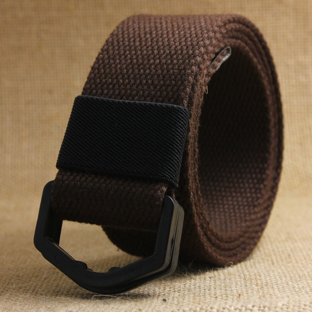

Plastic D Shape Double Ring Buckle Candy-colored Canvas Belt, Belt Length:140cm(Coffee)