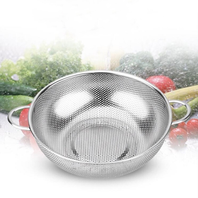 

3 PCS Stainless Steel Round Wash Basket Binaural Wash Rice Basket Drain Basin, Inner Diameter:19cm
