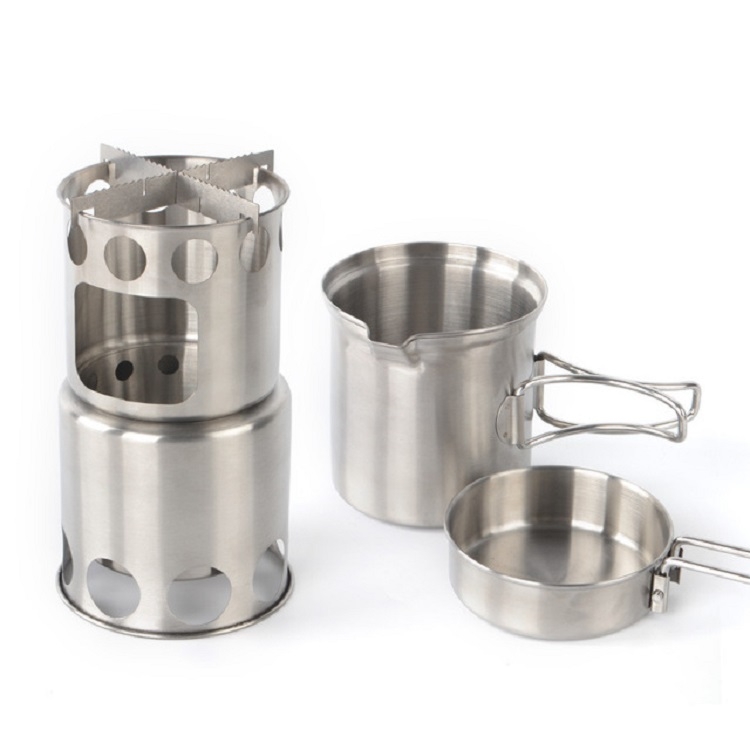 

Outdoor Stainless Steel Windproof Stove Portable Camping Roast Stove Set, Specification:Stove Set+Wood Stove