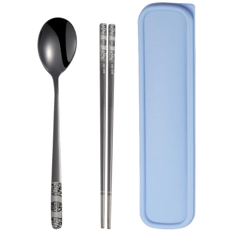 

Stainless Steel Tableware Student Office Worker Portable Tableware Set, Specification:2 PCS / Set, Color:Black