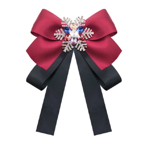 

Women Snowflake Shape Colored Rhinestone Bow-knot Bow Tie Brooch Clothing Accessories, Style:Pin Buckle Version(Purple Red)