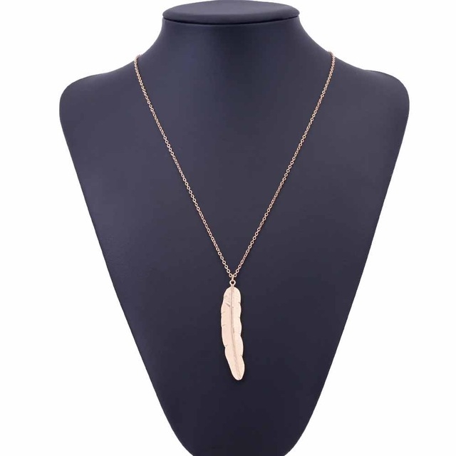 

Vintage Long Necklace Jewelry Simple Feather Pendant Necklaces(Gold)