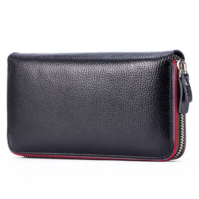 

Ladies Top-grain Leather Wallet Long Wallet Bag Zipper Clutch Bag(Black)