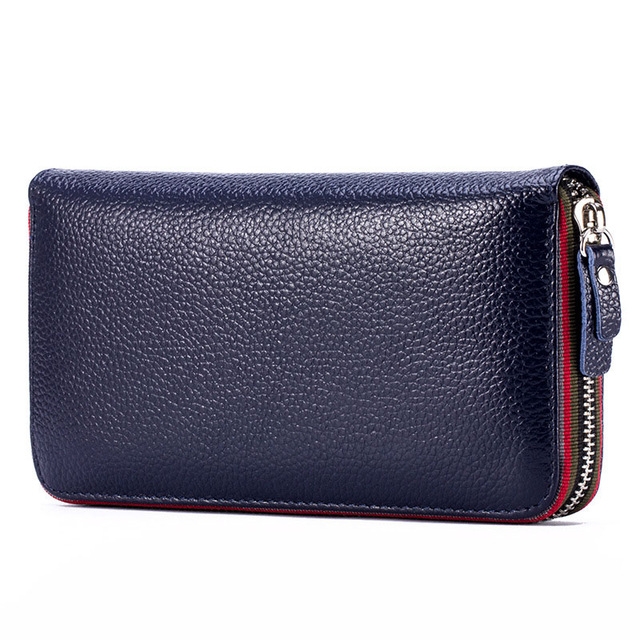 

Ladies Top-grain Leather Wallet Long Wallet Bag Zipper Clutch Bag(Royal Blue)
