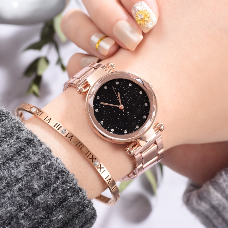 

2 PCS Star Steel Strip Alloy Quartz Trend Watch(Rose)