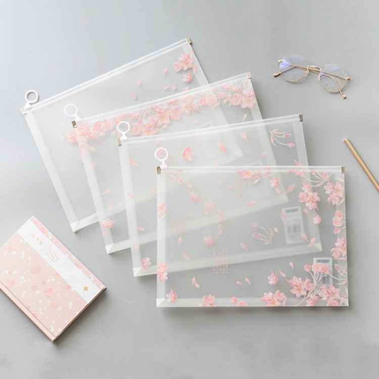 

DYOXCEPZ774 4PCS Cute Fresh Cherry Blossom A4 Zipper Folder School Office Supplies Children's Gifts Stationery Color Mixing