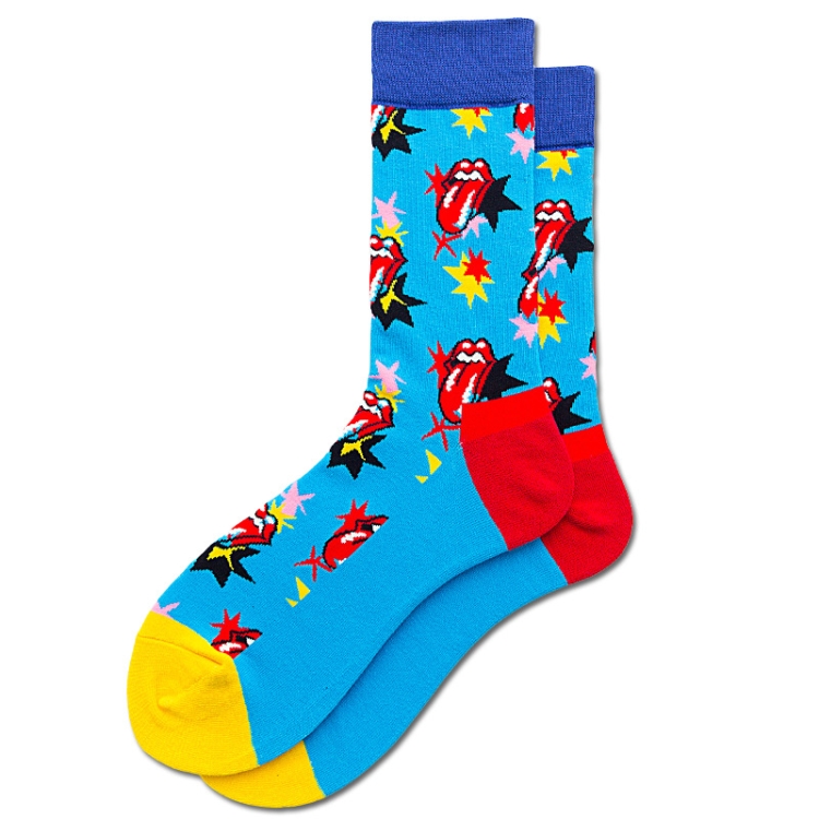 

3 Pairs Autumn And Winter Cotton Cartoon Long Tube Men And Women Couple Socks, Type:Colored Tongue On Blue(EUR 39-46)