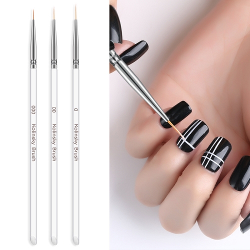 

3 PCS Nail Art Brush Crystal Acrylic Thin Liner Drawing Pen Painting Stripes Flower Manicure Tools