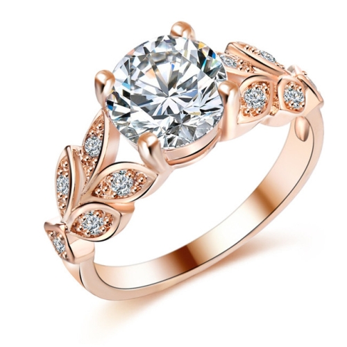 

Crystal Leaf Shape Cubic Zircon Ring for Women Jewelry, Ring Size: 6 (Rose Gold)