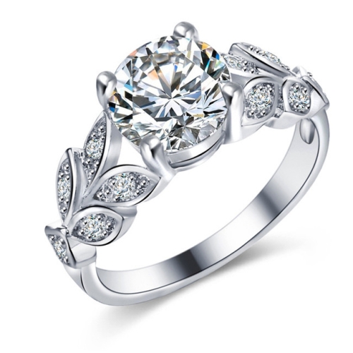 

Crystal Leaf Shape Cubic Zircon Ring for Women Jewelry, Ring Size: 6 (Silver)