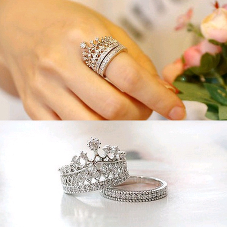 

2PCS Fashion Accessories Jewelry Quality Crystal Lmperial Crown Ring For Women(7)