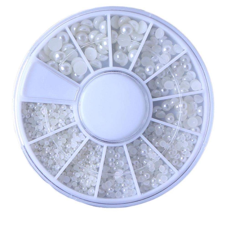 

White Pearl Nail Art Stone Various Size Wheel Rhinestones Beads Nail Decoration Set