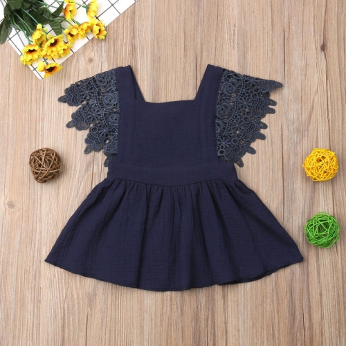 

Girls Square Collar Lace Solid Color Strap Dress, Kid Size:70cm(Blue)